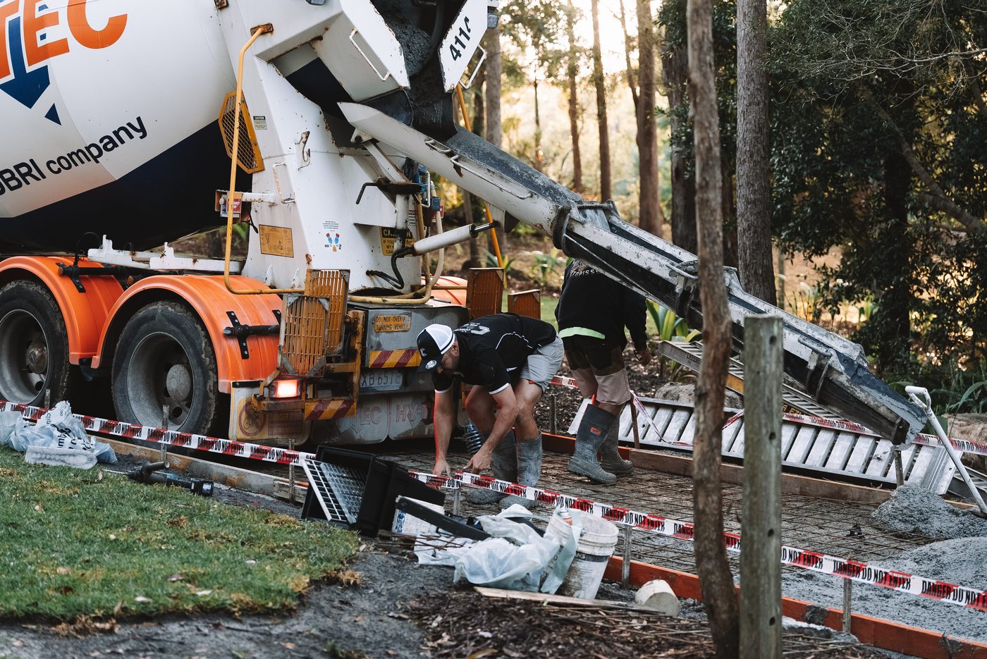 Concrete truck chute set over the formwork