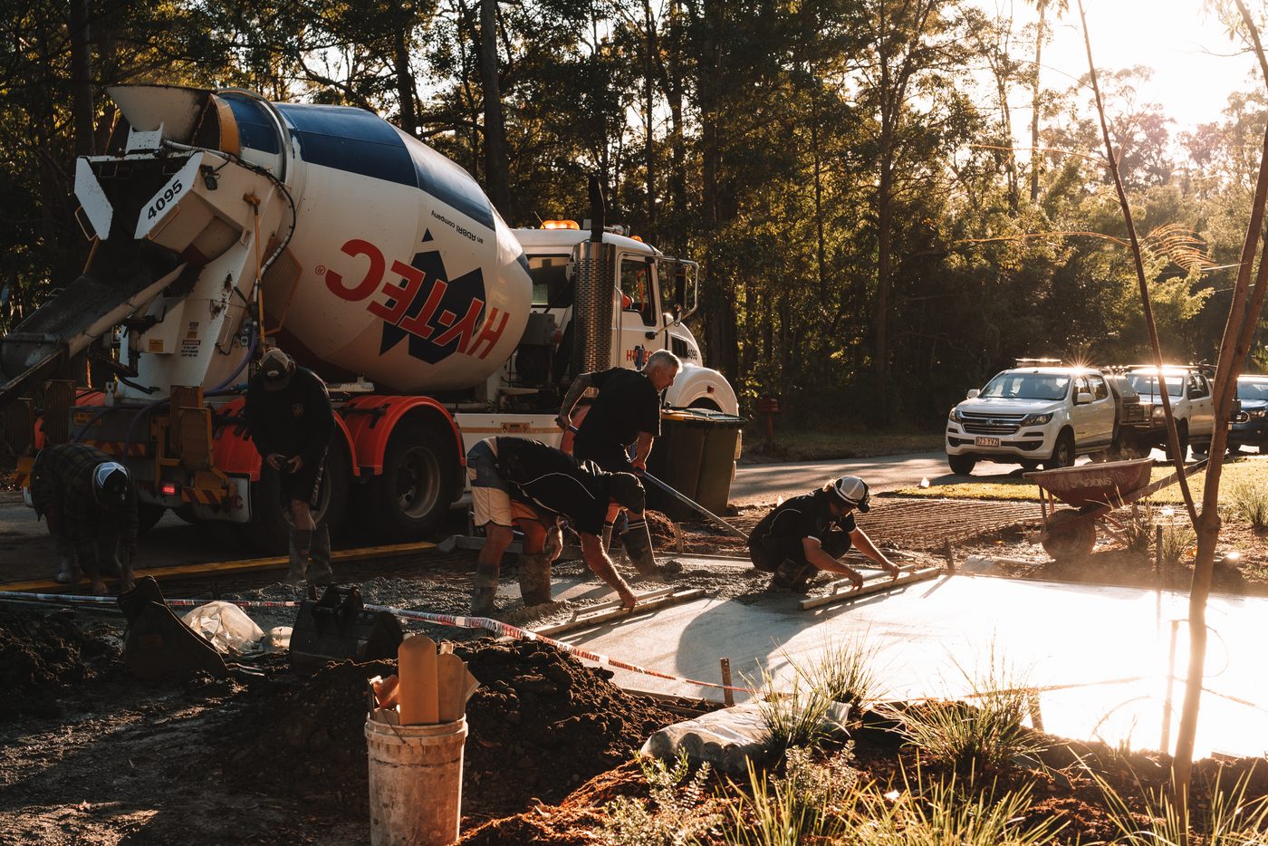 Long driveway pour at golden hour