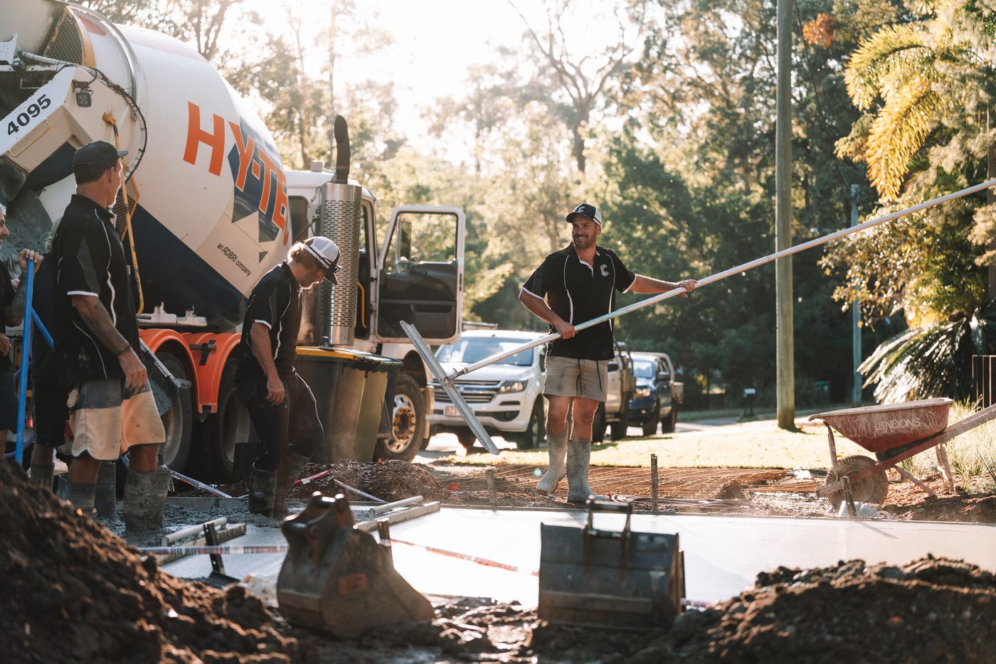 Screeding the slab with the truck alongside